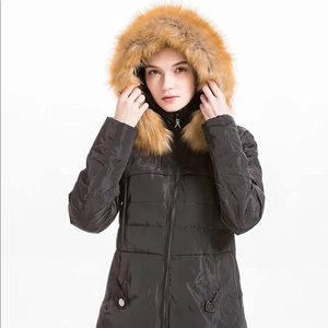 Valuker Women's Down Coat With Fur Hood With 90% Down Parka Puffer Jacket